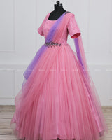 Pink and Lavender Gown with Draped Duppatta