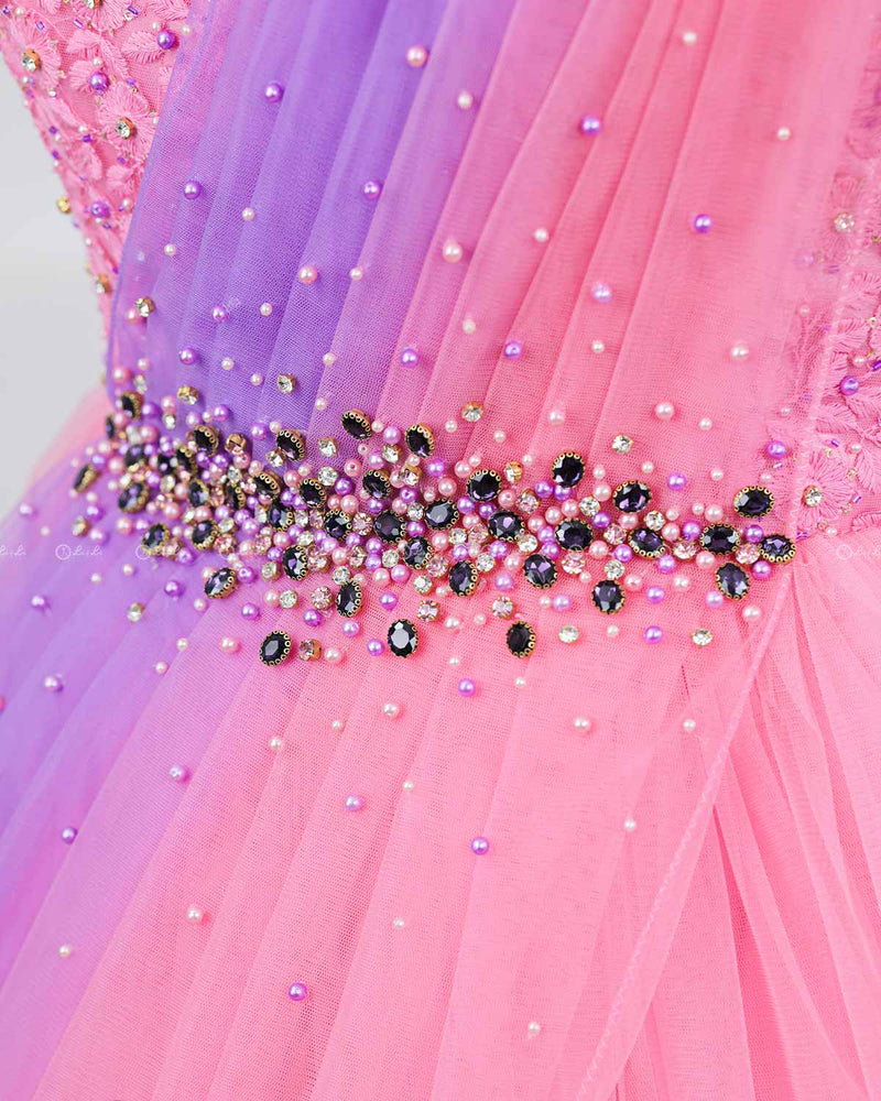 pink and lavender dress Pastel Lavender Floral Tulle Ball Gown with Strapless Corset Bodice Ethereal Fairy Princess Evening Dress Romantic Couture Formal Gown Plus Size Size