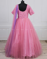 Pink and Lavender Gown with Draped Duppatta