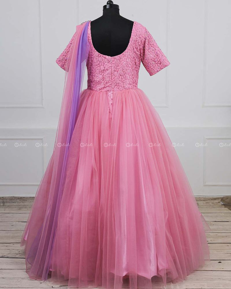 Pink and Lavender Gown with Draped Duppatta