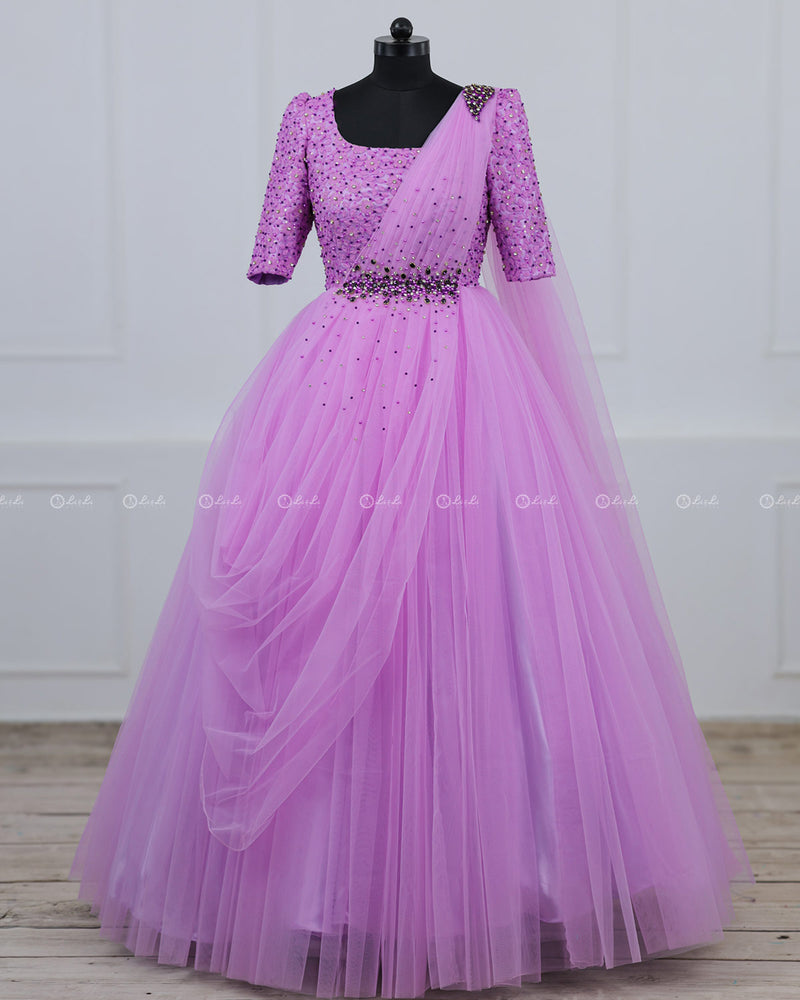 Lavender Gown with Draped Dupatta