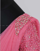 Flamingo Peach Gown with Draped Dupatta