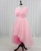 Organza Cape sleeve High & Low floral full length gown - Pink(New)
