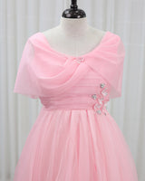 Organza Cape sleeve High & Low floral full length gown - Pink(New)
