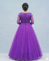 Net Full Sleeve Butterfly Spreaded Full Length Gown - Purple(New)