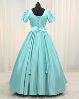 Satin Puff Short Sleeve Aari & 3D Floral Full Length Gown - Baby Blue(New)