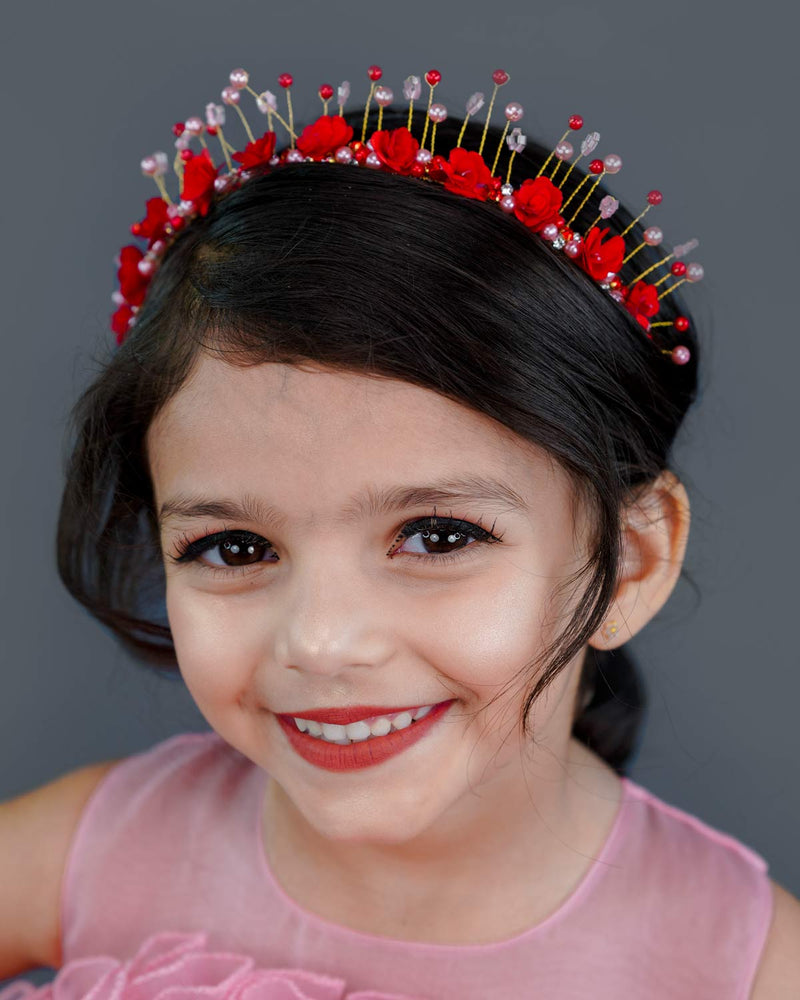 Red Floral Detail Hand Crafted Hair Bow Crown