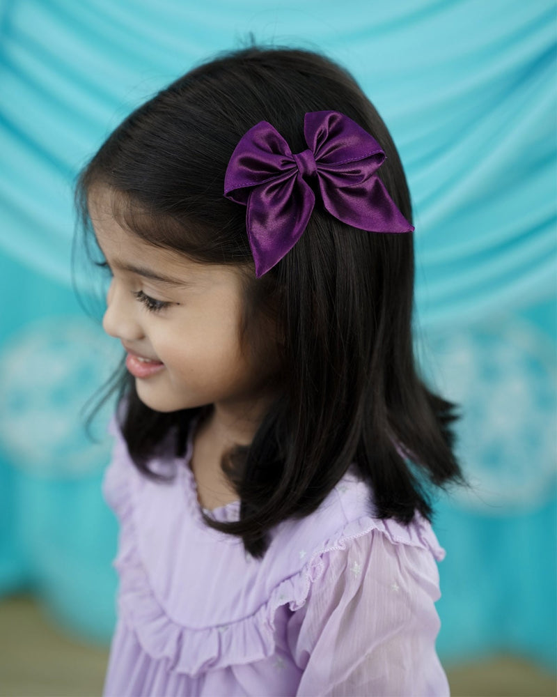 Grape purple satin bow hair clip – - Main Image