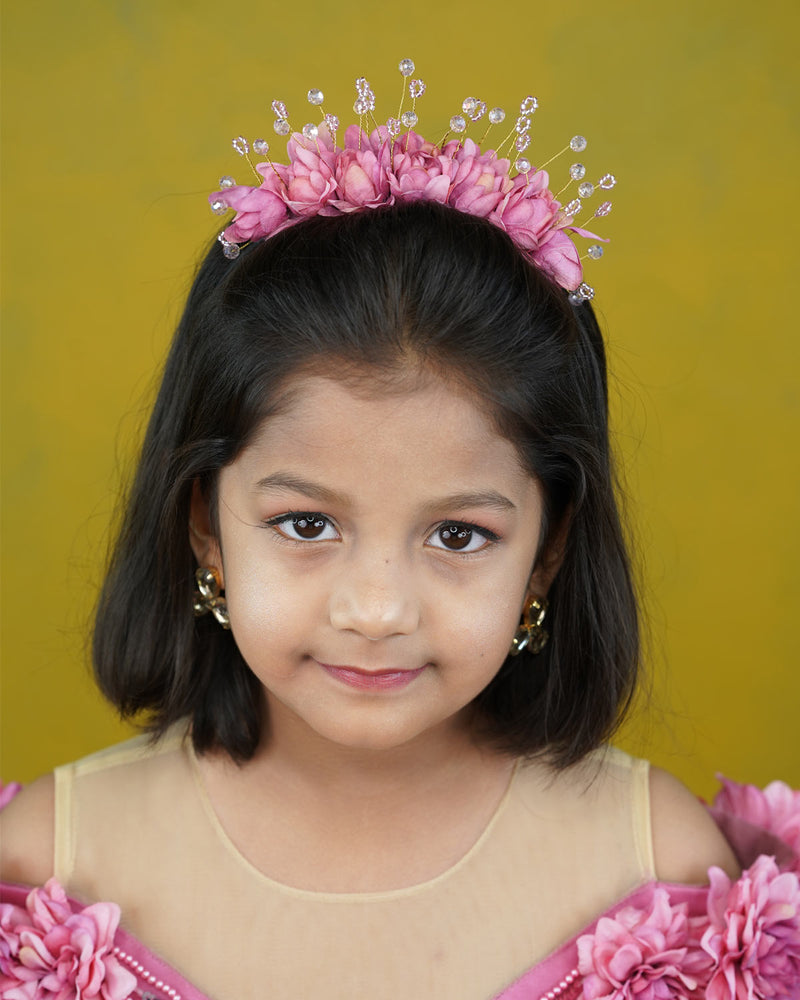Onion Pink Flower Crown With Bead Detailing