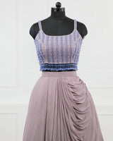 Dusty Lilac Draped Skirt with Heavy Embroidered Crop Top & Jacket.