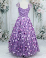 Dusky Lavender Crop Top and Lehenga Set with Floral Emblishment for Women (New)