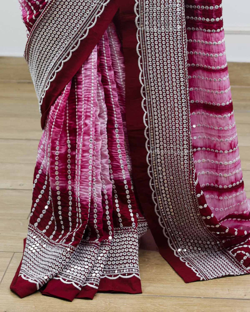 Maroon Tie and Dye Shibori Print Saree Online | Buy Latest Indian Designer Printed Sarees Online
