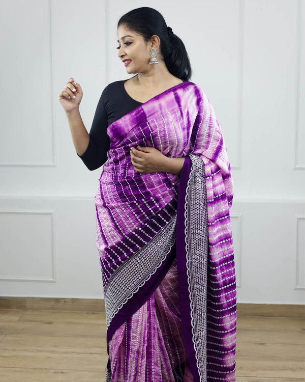 Purple Tie & Dye shibori Print Saree Online | Printed Sarees Online