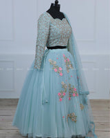 Pastel Powder Blue Shade Skirt & Top with Intricate Handworks