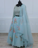 Pastel Powder Blue Shade Skirt & Top with Intricate Handworks