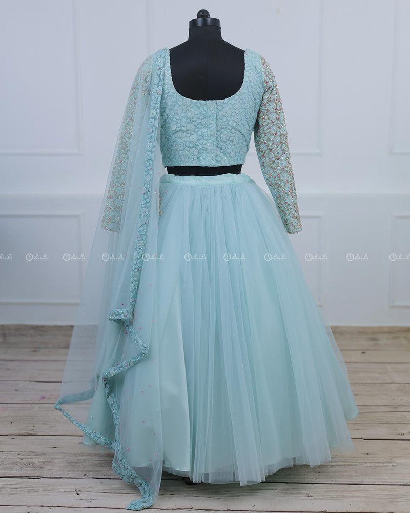 Pastel Powder Blue Shade Skirt & Top with Intricate Handworks