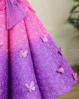 Rose Pink and Lavender Double Shaded Panel Gown with Fabric Manipulated Twirled Detachable Belt