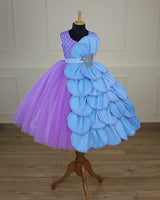 Mermaid theme dress in blue and lavender color made with 2 in 1 pattern