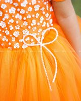 Orange Dress With Sequence Yoke.