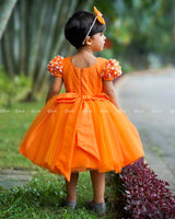 Orange Dress With Sequence Yoke.