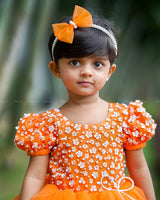 Orange Dress With Sequence Yoke.