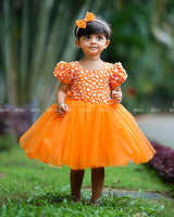 Orange Dress With Sequence Yoke.