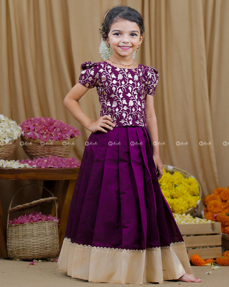 Plum Purple Brocade Top and Skirt.