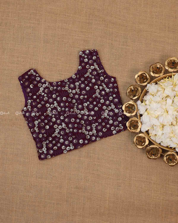 Heavy Embroidery and Sequins Plum Purple Color Ethic Top.