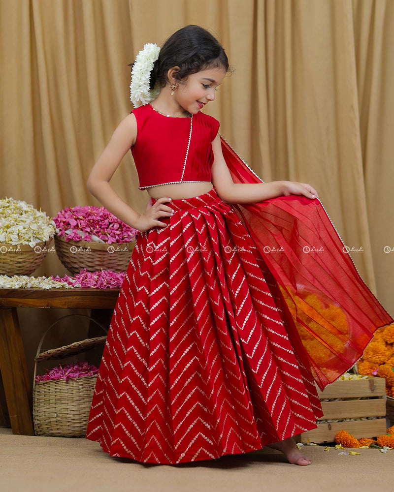 Red Ethnic Skirt with Saree Top.