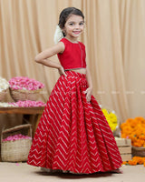 Red Ethnic Skirt with Saree Top.