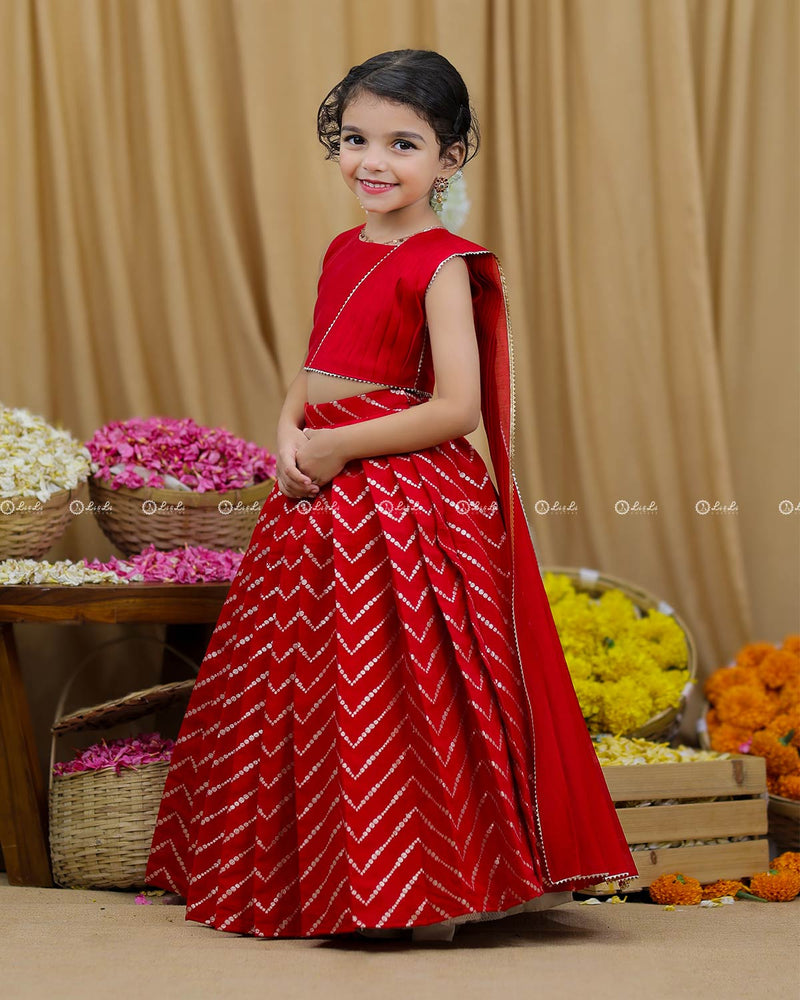 Red Ethnic Skirt with Saree Top.