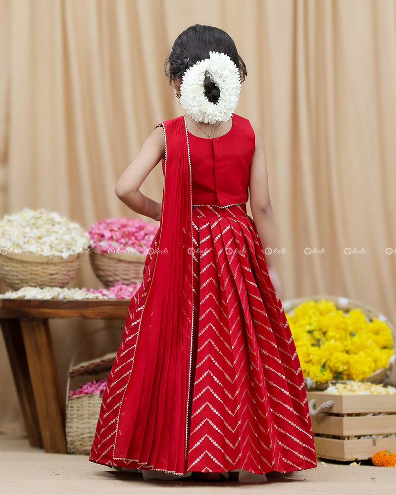 Red Ethnic Skirt with Saree Top.