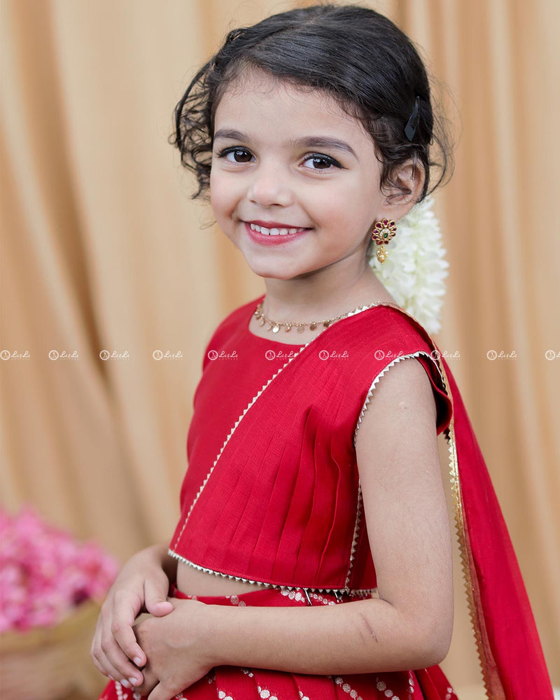 Red Ethnic Skirt with Saree Top.