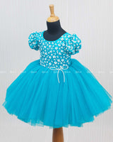 Sea Blue Dress With Sequence Yoke.