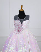 White Multi Rainbow Sleeveless Sequence Panel Gown