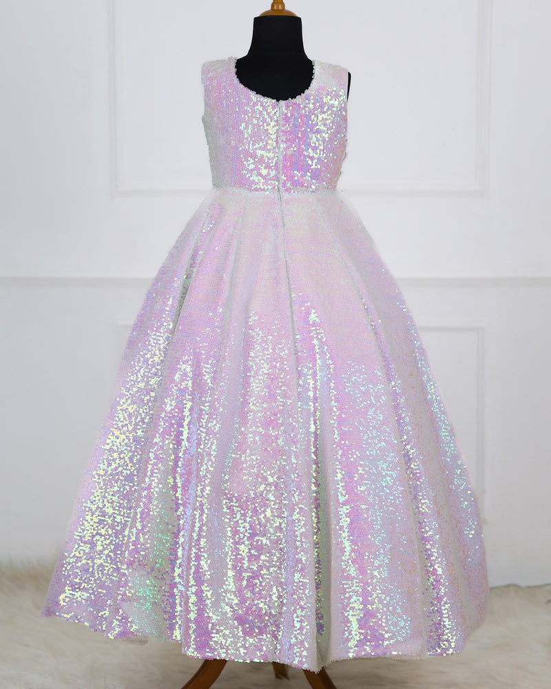 White Multi Rainbow Sleeveless Sequence Panel Gown