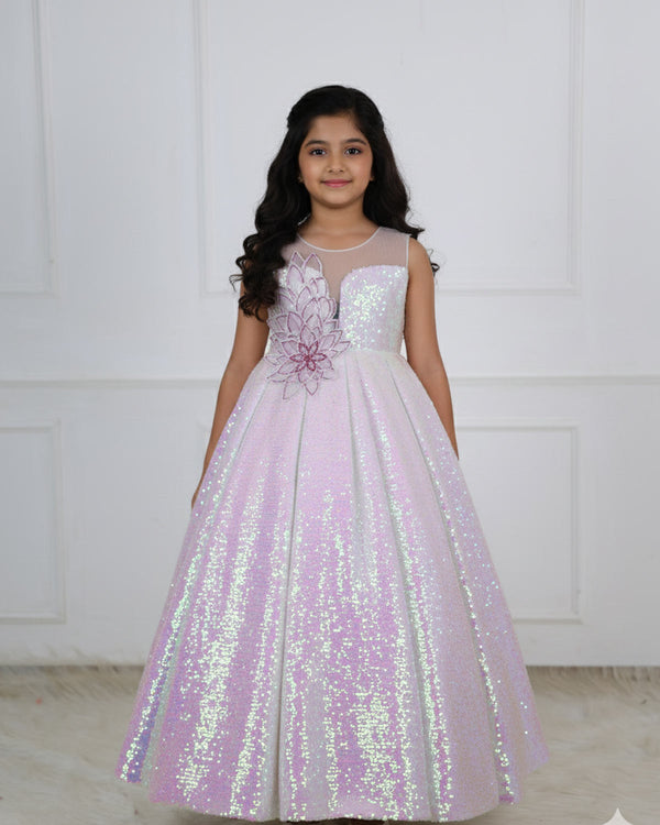 White Multi Rainbow Sleeveless Sequence Panel Gown