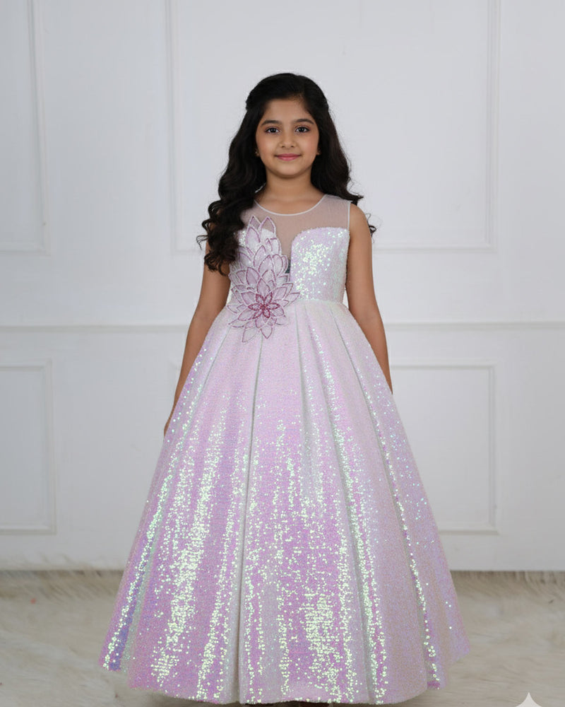 White Multi Rainbow Sleeveless Sequence Panel Gown