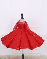 Wine Red Full Sleeve  Sequence Panel Gown