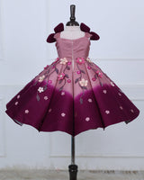 Dark Plum Purple & Onion Pink Panel Gown — Heavy Embellished Floral Elegance