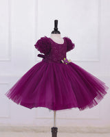 Purple Embroidery Sequenece Simple Gown