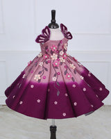 Dark Plum Purple & Onion Pink Panel Gown — Heavy Embellished Floral Elegance