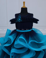 Royal Blue and Sea Blue Ombre Shaded Twirl Gown