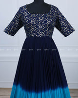 Royal Blue and Sea Blue Pleated Georgette Gown