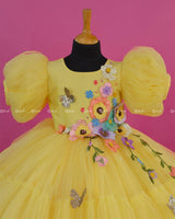 Marigold Yellow Fairy Tale Dress with Wild Flowers.