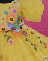 Marigold Yellow Fairy Tale Dress with Wild Flowers.