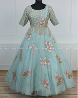 Alia Inspired Full Gown in Pastel Powder Blue Shade with Intricate Handworks