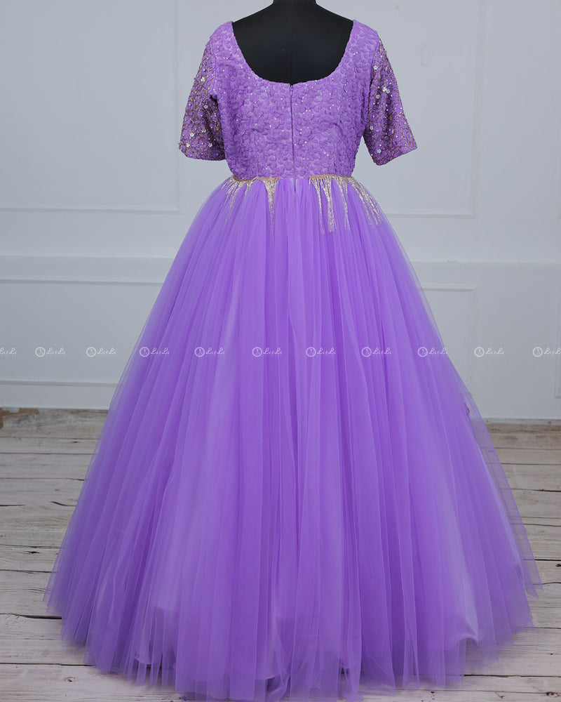 Alia Inspired Full Gown in Lavender Shade with Intricate Handworks.