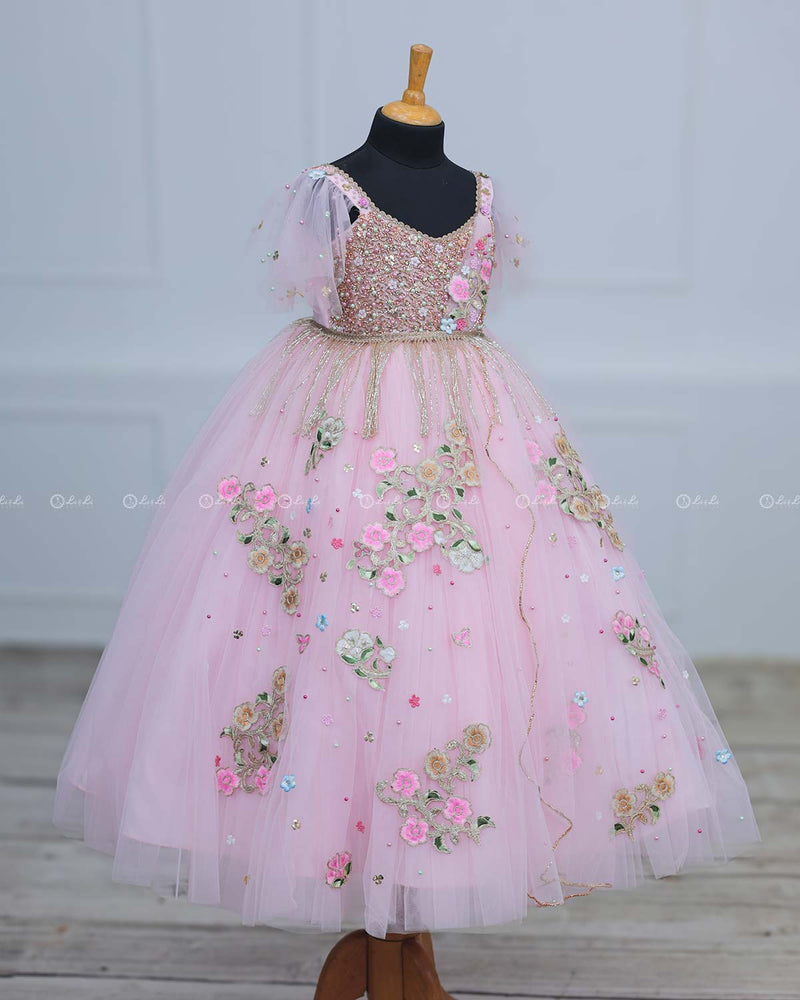 Icy Pink Gown with Intricate Handworks