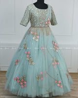 Alia Inspired Full Gown in pastel Powder Blue Shade with Intricate Handworks